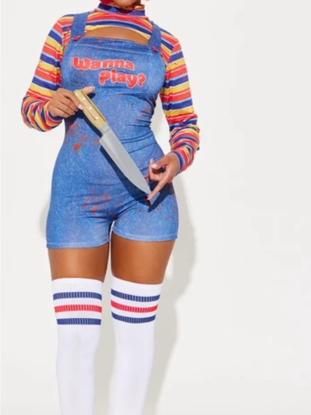 Chucky Costume Jumpsuit & Striped Shirt Halloween Cosplay Size Small